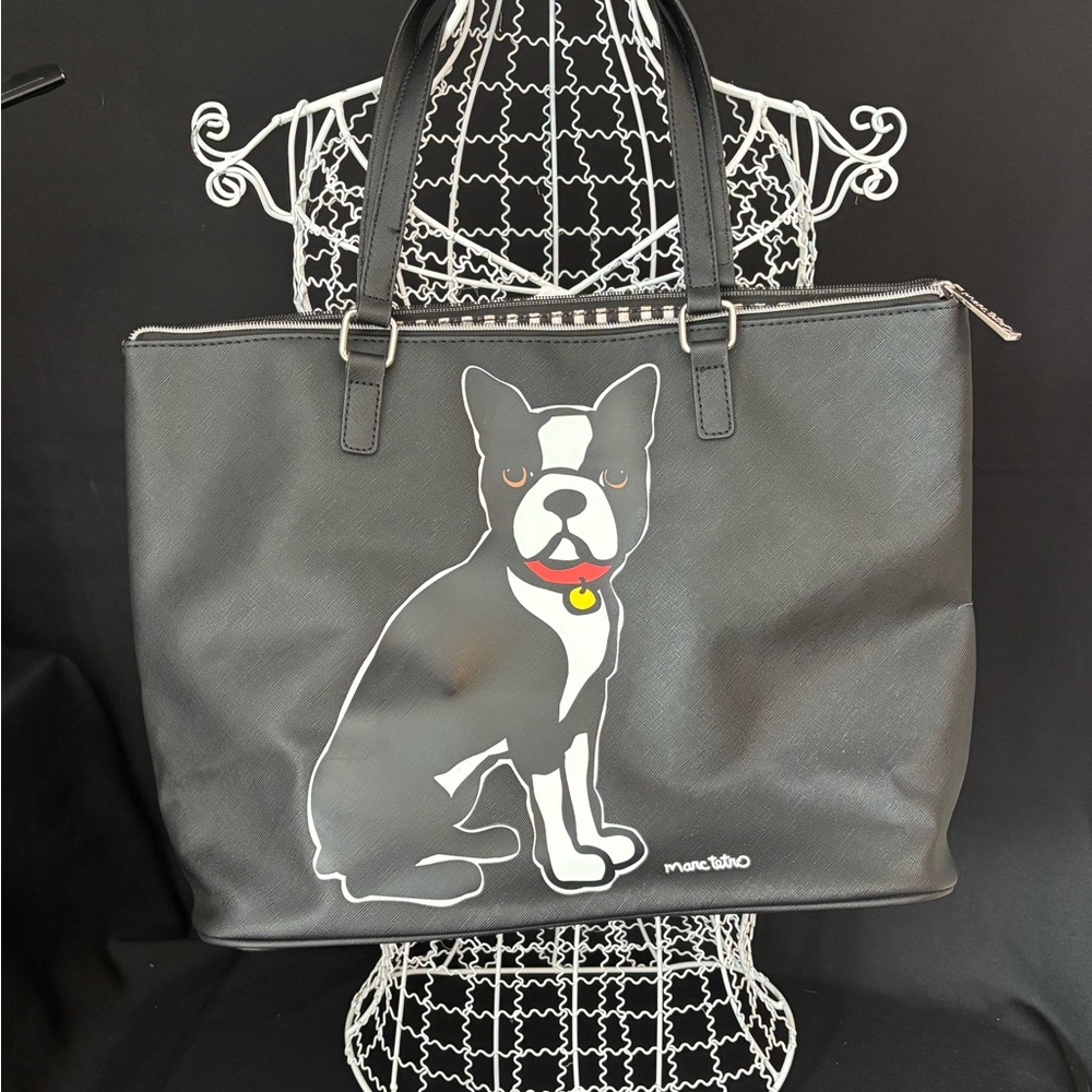Marc Tetro Boston Terrier Large Black Tote Bag Travel Purse